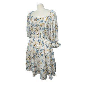 Floral Liberty Lane Womens Boho Dress W/ Tiered Skirt & Puff Sleeves Size 2XL Co